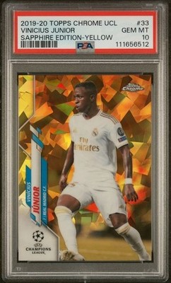 2019-20 Topps Chrome UCL Sapphire Yellow /99 Vinicius Junior PSA 10 Brazil