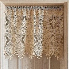 Crochet Curtain Valance for Kitchen Window Boho Curtain Tiers for Coffee Deco...