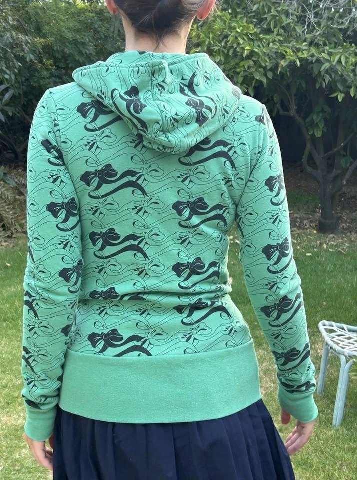 Sudadera con Capucha Vintage Y2K Primp M Cremallera Estampado Lazos Verdes Estrás Foto 2 de 4