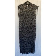Vintage CDC Black Velvet Mesh Maxi Dress Sheer Floral Mock Neck 14 Whimsigoth