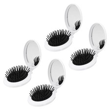 4 Pcs Folding Hair Brush, Oval Mini Hair Brush with Mirror, White