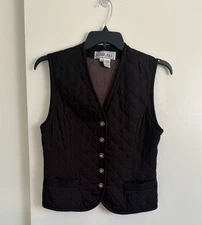 Carlisle Women's Silk Vest Size 10 Black Button Front Pockets Sleeveless Vintage
