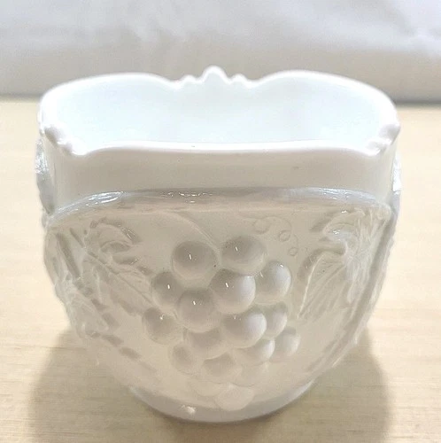 Vintage Duncan & Miller Milk Glass Grapevine Bowl Candy Dish Embossed Planter