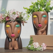 Head Planter Lady Vase Face Flower Pot for Bedroom Bookshelf Home Decoration