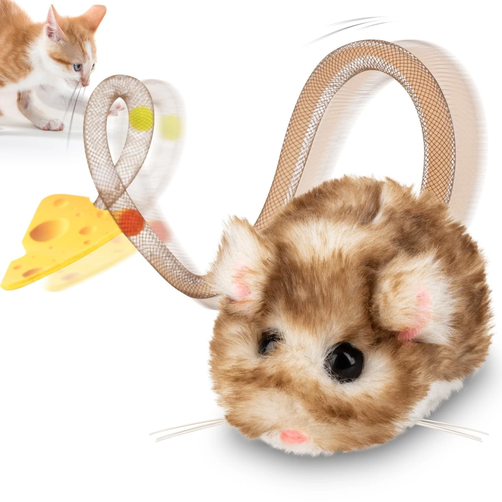 Interactive MigiMouse Cat 360° Rolling & Spin with Mesh Plastic Tail for Indo...