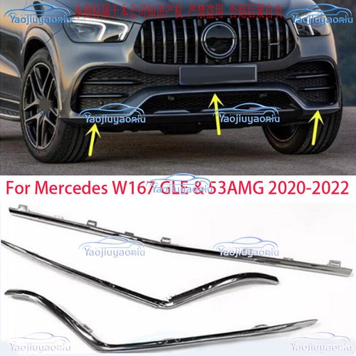 3* Chrome Front Bumper Molding Cover Fit For Mercedes W167 GLE & 53AMG 2020-2022