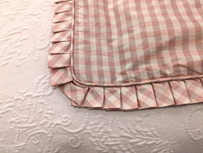 Legacy Silk Pink & Cream Check Euro Sham w Pleated Ruffle GORGEOUS