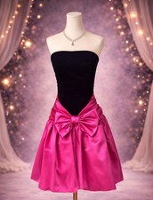 Vtg Scarlett Nite Prom Dress Pink Black Velvet Short Bubble Strapless Bow 7/8