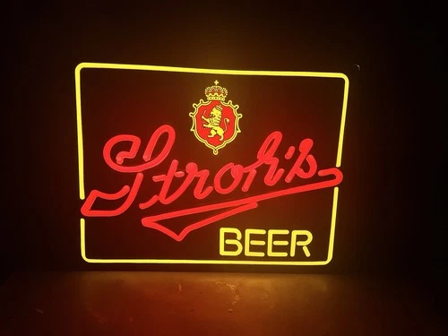 Vintage 1984 Stroh's Beer Lighted Bar Sign Plastic Faux Neon Working 21 X 16 X 6