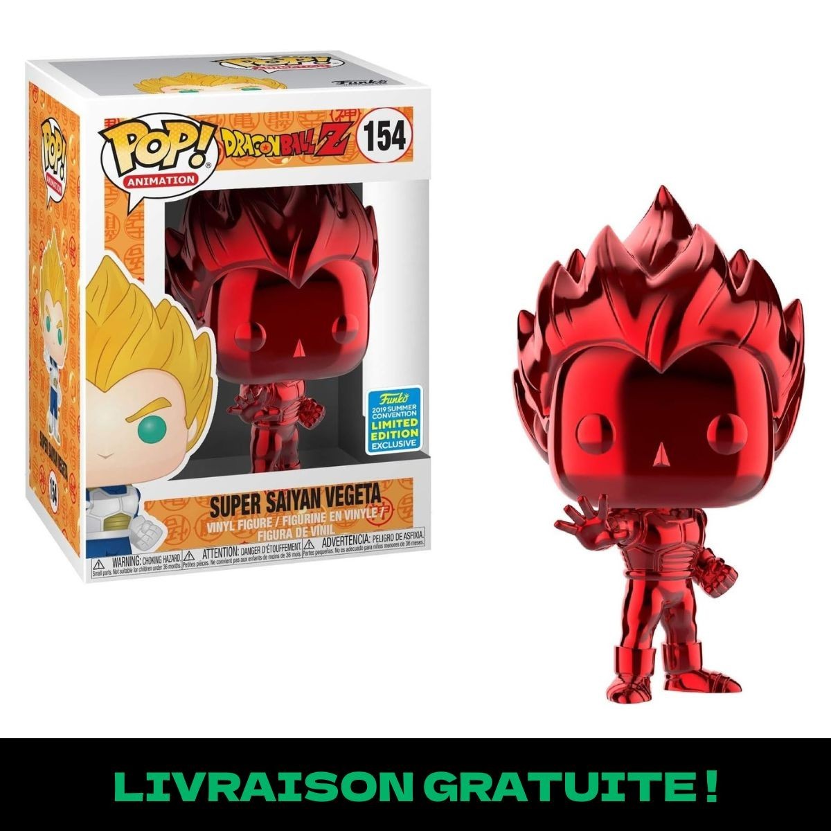 Figurine Funko Pop DBZ Super Saiyan Vegeta Chrome Red 154 exclusive de collection