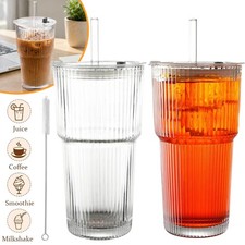 2er Glasbecher Mit Deckel Und Strohhalm 600ml...