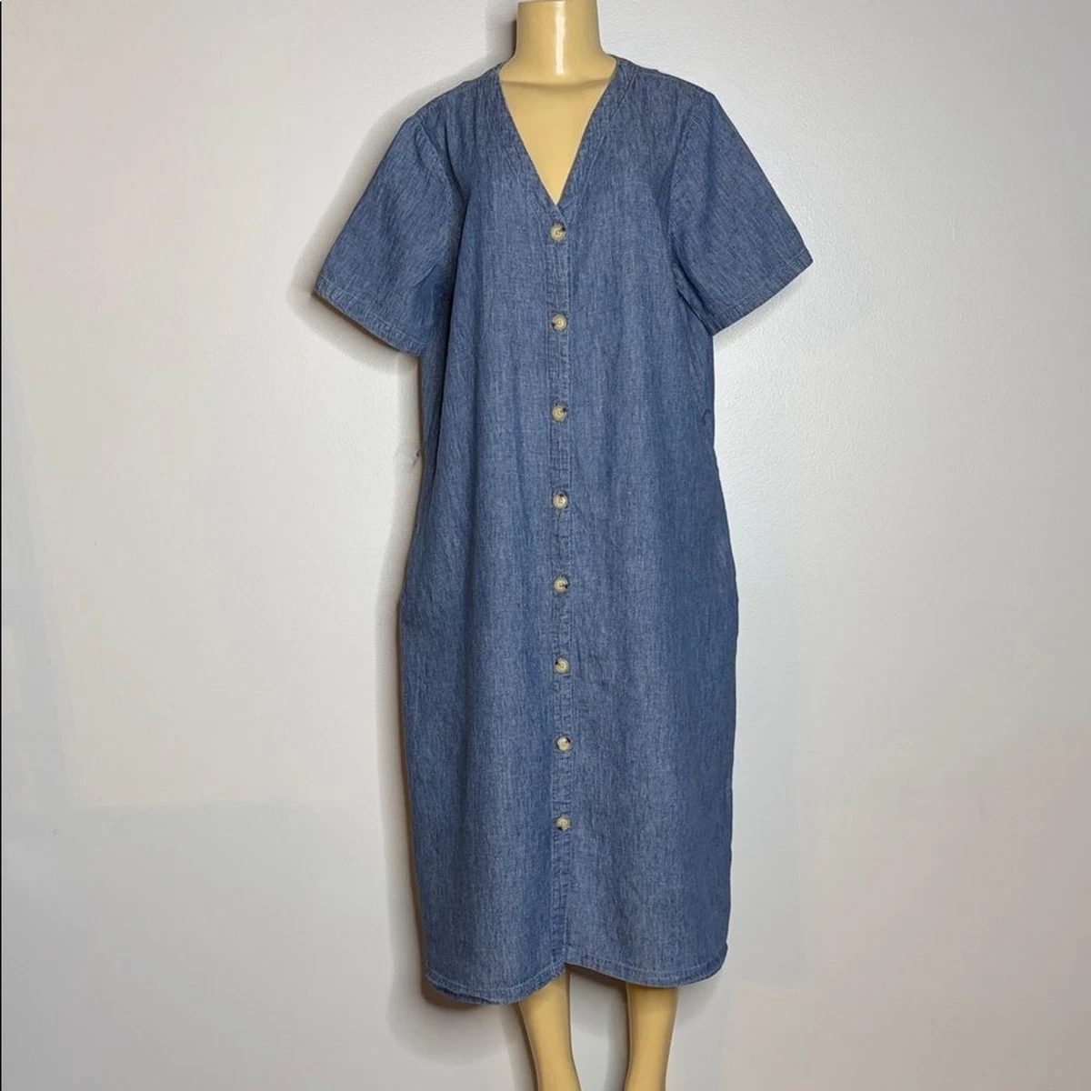 liz claiborne short sleeve denim dress Denim Button Dress | Sz Small - Liz Claiborne Y2k Petite Short Lizwear Shirt Dress Jean Frock