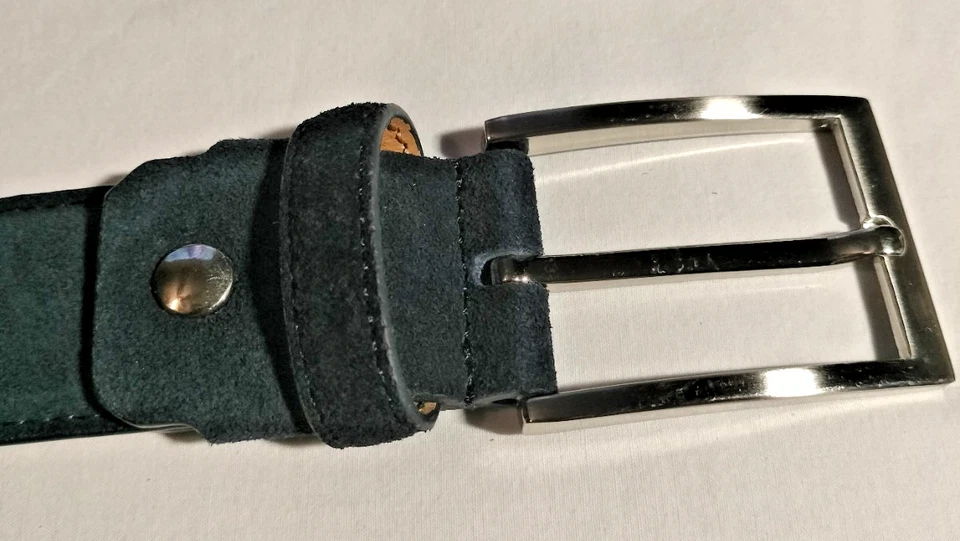 Cinturón Ground Mind Para Hombre Azul Marino Gamuza Cuero Genuino Talla 32 Hebilla Plateada Foto 2 de 4