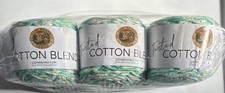 LOT of 3 LION BRAND in AQUA / ECRU Twisted Cotton Blend Yarn 3.5oz 98yds