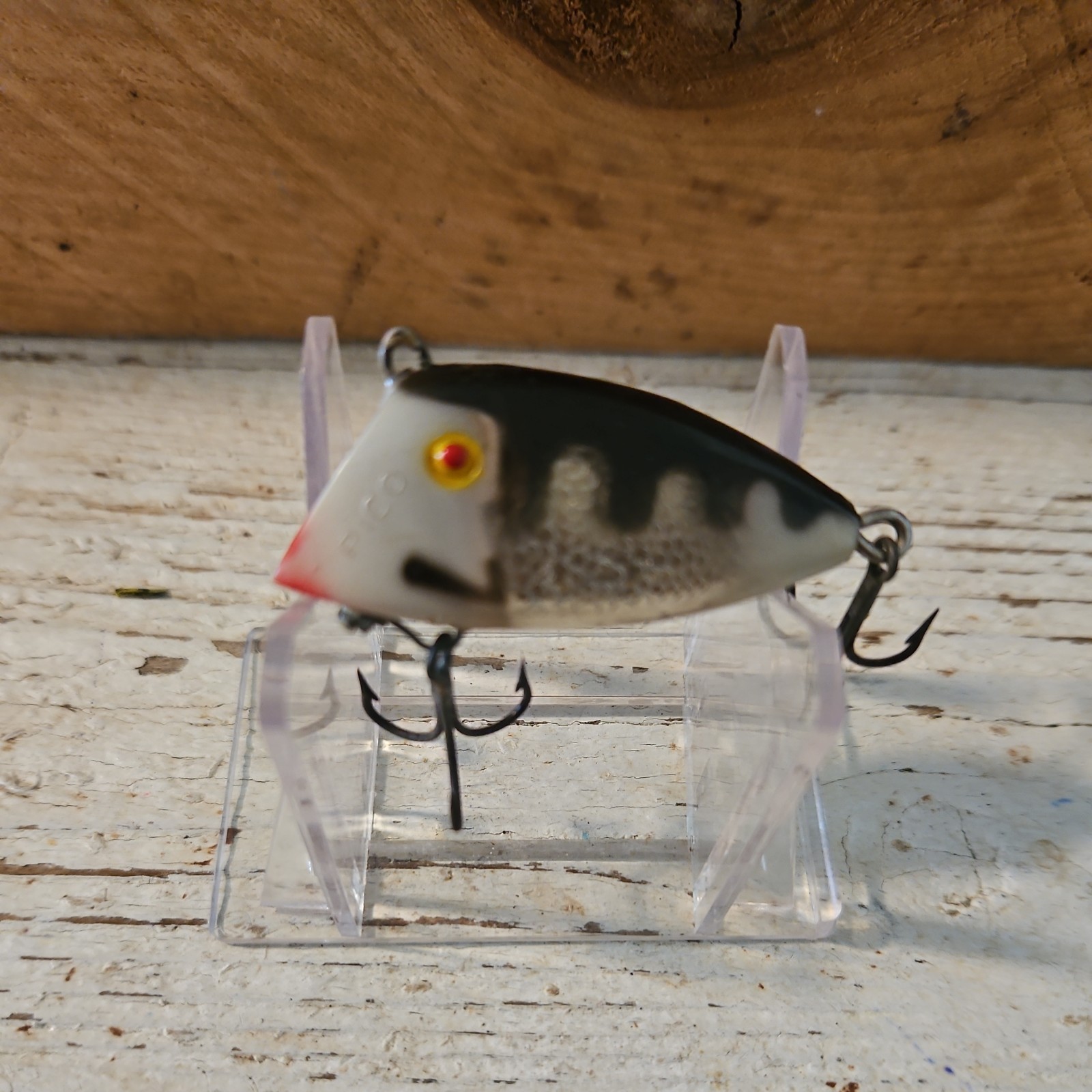 Vtg RARE TEXAS LURE, Padre Island Co. "PICO CHICO. White/Black Ribs/Gold Flash.