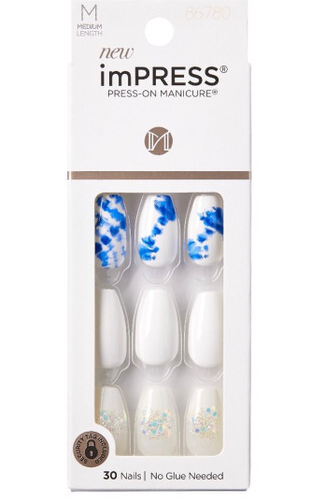 KISS IMPRESS PRESS ON NAILS ONE STEP MANICURE NEW RIVIERA PARADISE MEDIUM LENGTH
