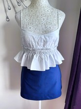 Zara Trafaluc Navy & Pale Blue Cotton Frill Top Skort Playsuit - UK S - VGC