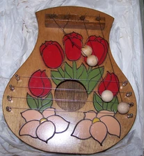 Vintage Handmade  Hand painted Red Flowers Wooden Door Harp Mt. Craft Ga.