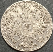 AUSTRIA ÖSTEREICH 20 KREUZER 1868 KM#2212 VF++ SILVER FRANC JOSEPH I. 1848-1916