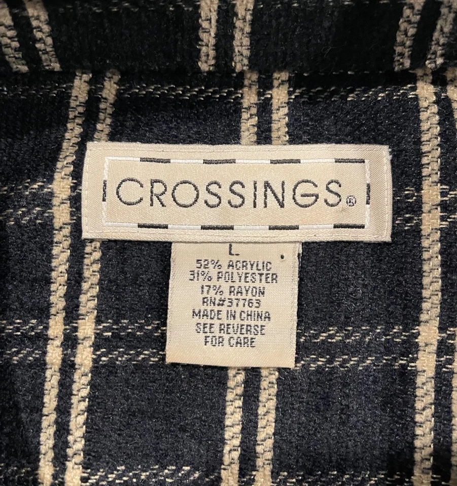 Crossings 男式绿色带奶油色条纹纽扣前衬衫长袖,L 码 — 第 3/4 张图片