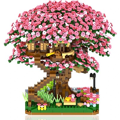 Mini Sakura Baum Bausteine Set Holz Ziegel mit Licht Kinder Geschenk