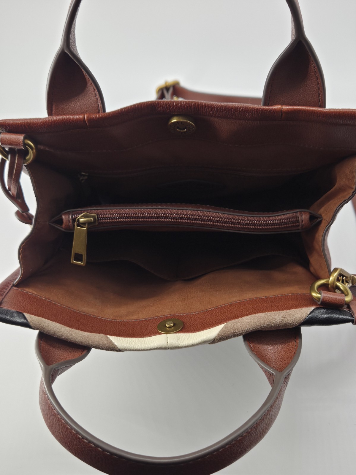 ​Fossil Leather Chevron Patchwork Satchel Crossbo… - image 12