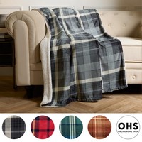 OHS Tartan Throw Sherpa Fleece Plush Flannel Blanket Warm Xmas Soft Bedspread