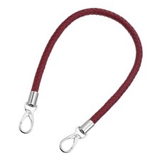 60cm Short Leather PU Braided Purse Replacement Handle - Dark Red, Silver