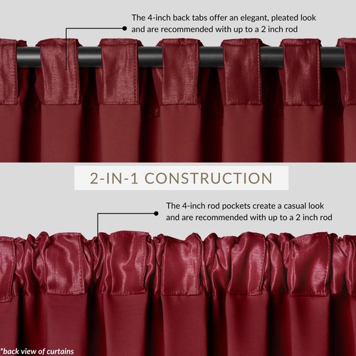 Blackout Window Curtain Panel 52x84 Red Room Darkening Faux Silk Rod Pocket 1pc - Afbeelding 7 van 8