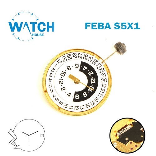 VINTAGE FEBA S5X1 SWISS🇨🇭 Made Automatic Black Date Disk at 3. - Picture 2 of 2