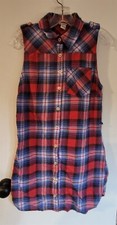Womens S Forever 21 Red/Blue/White Plaid Sleeveless Collared Shirt Dress