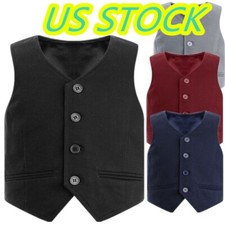 Kids Boy Gentleman Vest V Neck Tank Top Button Down Suit Formal Party Waistcoat