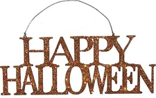 Primitives By Kathy Orange Glitter Happy Halloween Hanging Halloween Ornament 