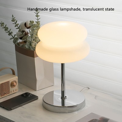Milky White Minimalist Bedside Table Lamp 10 Levels Of Brightness Hamburger Shap