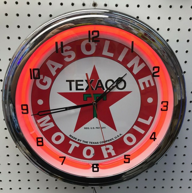 16" TEXACO Gasoline Motor Oil Gas Station Neon Clock Sign eBay