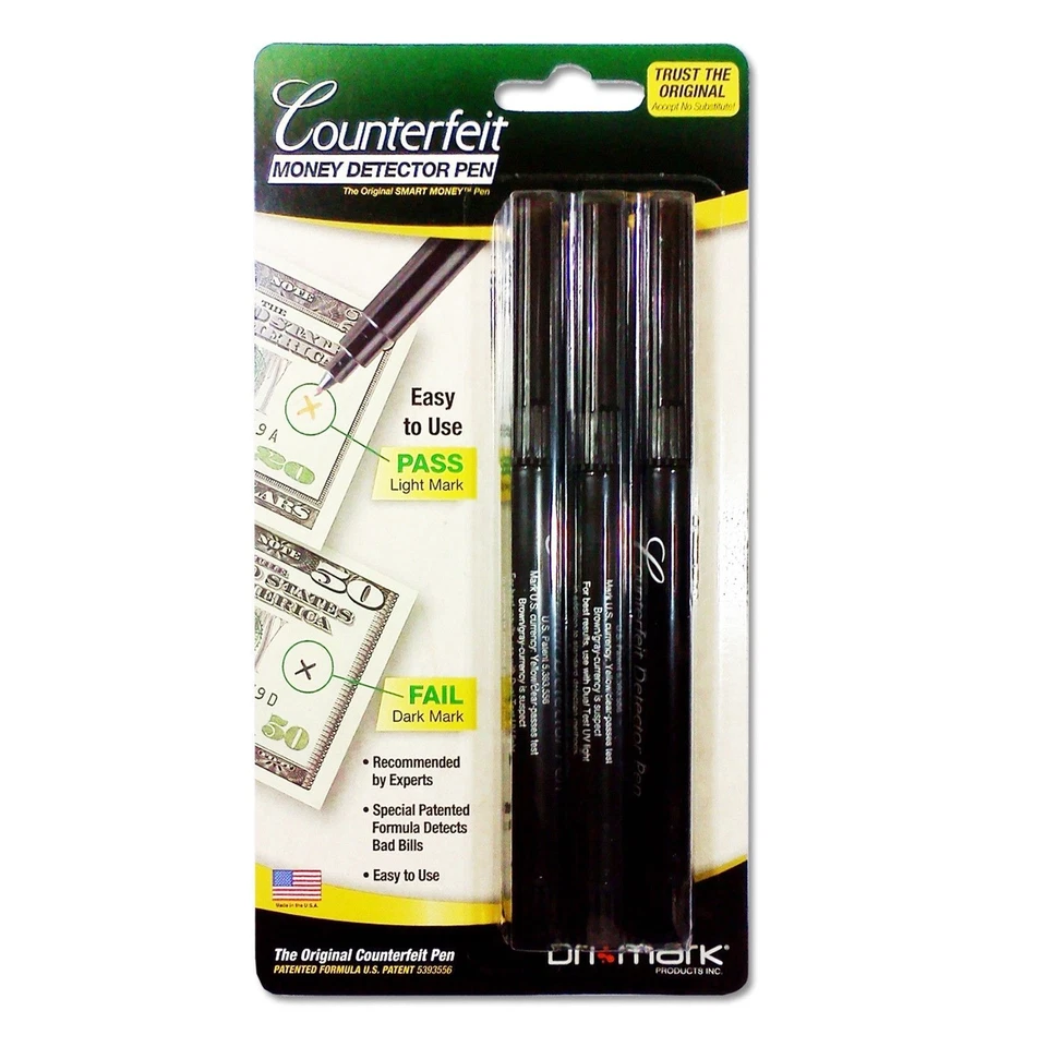 3 - DRI MARK US Dollar Counterfeit Money Detector pens - Sealed packs - DriMark