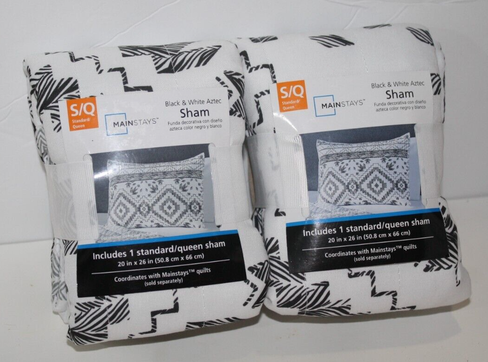 Mainstays Pillow Sham Case Cover Set 2pc Standard Queen Black White