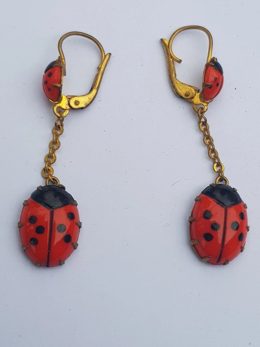 Boucles D'oreilles Coccinelles Anciennes - Jolie Paire - Occasion