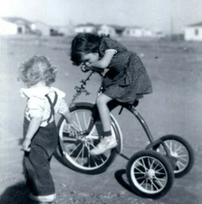 1950's Photo Kids & Tricycle Pedal Trike AMF Junior Snapshot San Antonio Fox Co