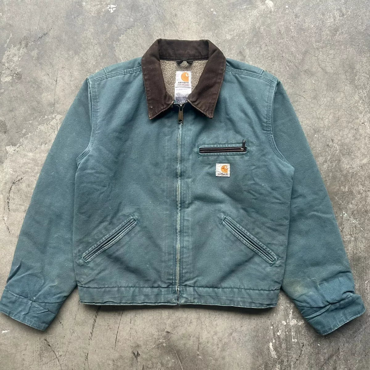 CARHARTT J097 DETROIT JACKET FADED TEAL WOMENS SMALL SHERPA LINED