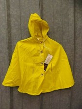 Vtg 1960s NEW Bold Yellow Nautical Buttons Hand Slit Hooded Cape Poncho Girls 4