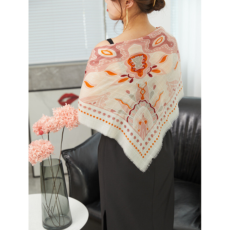 Soft Digital Print Pure Cashmere Oblong Scarf Wrap 39 Inch Delicate Thin Shawl