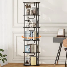 5 Tier Rotating Bookshelf Tower, 360° Display round Bookcase, Floor Standing Cor