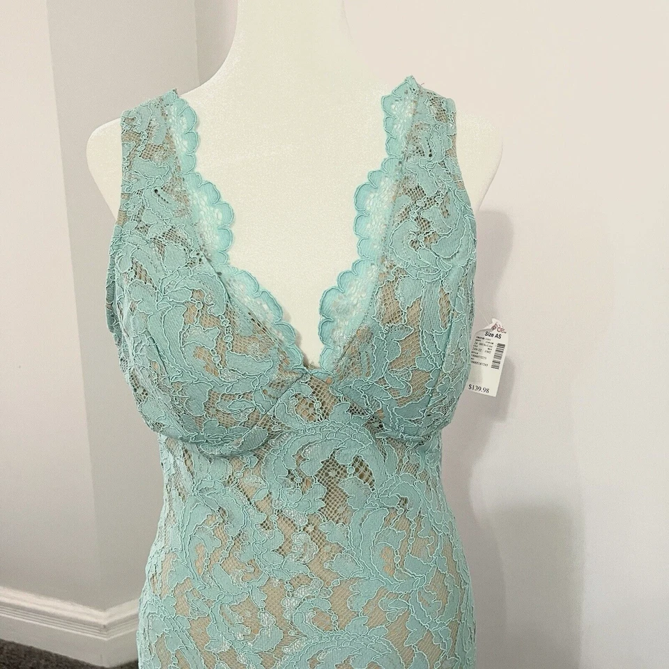 Maxi Vestido Deb Talla 7 Sin Mangas Encaje Bodycon Forrado Formal Verde Menta NUEVO CON Etiquetas Foto 2 de 4
