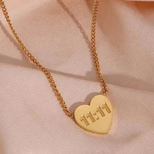 1111 Heart Angel Number Pendant Necklace 18K Gold, 11:11 Make a wish!