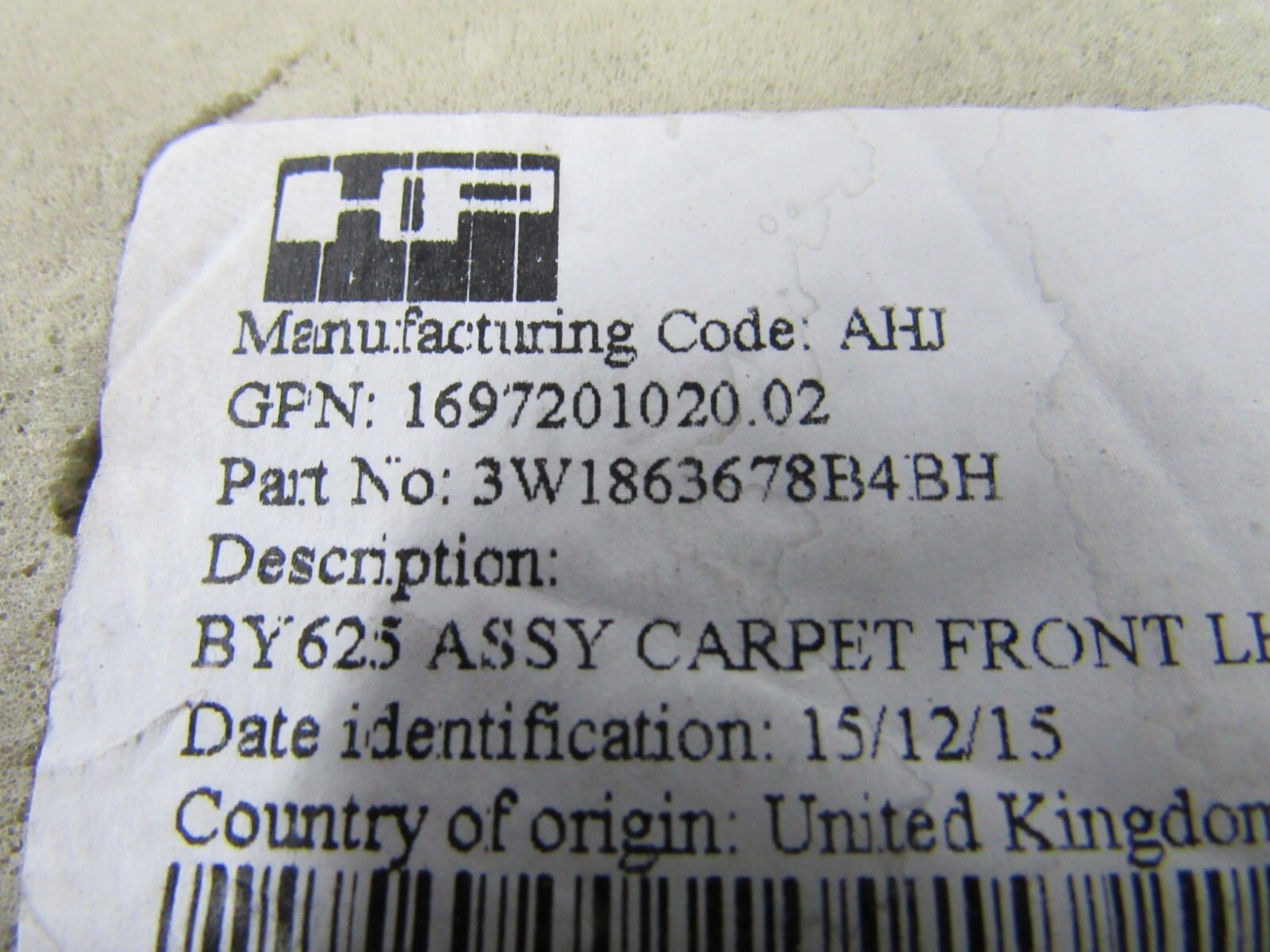 2016 BENTLEY CONTINENTAL GTC GT V8 RIGHT SIDE CARPET BLACK FLOOR PASSENGER 6872
