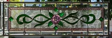 Stained Glass Transom window HANGING PANEL 34 1/4 X 11  3/4  incl hooks