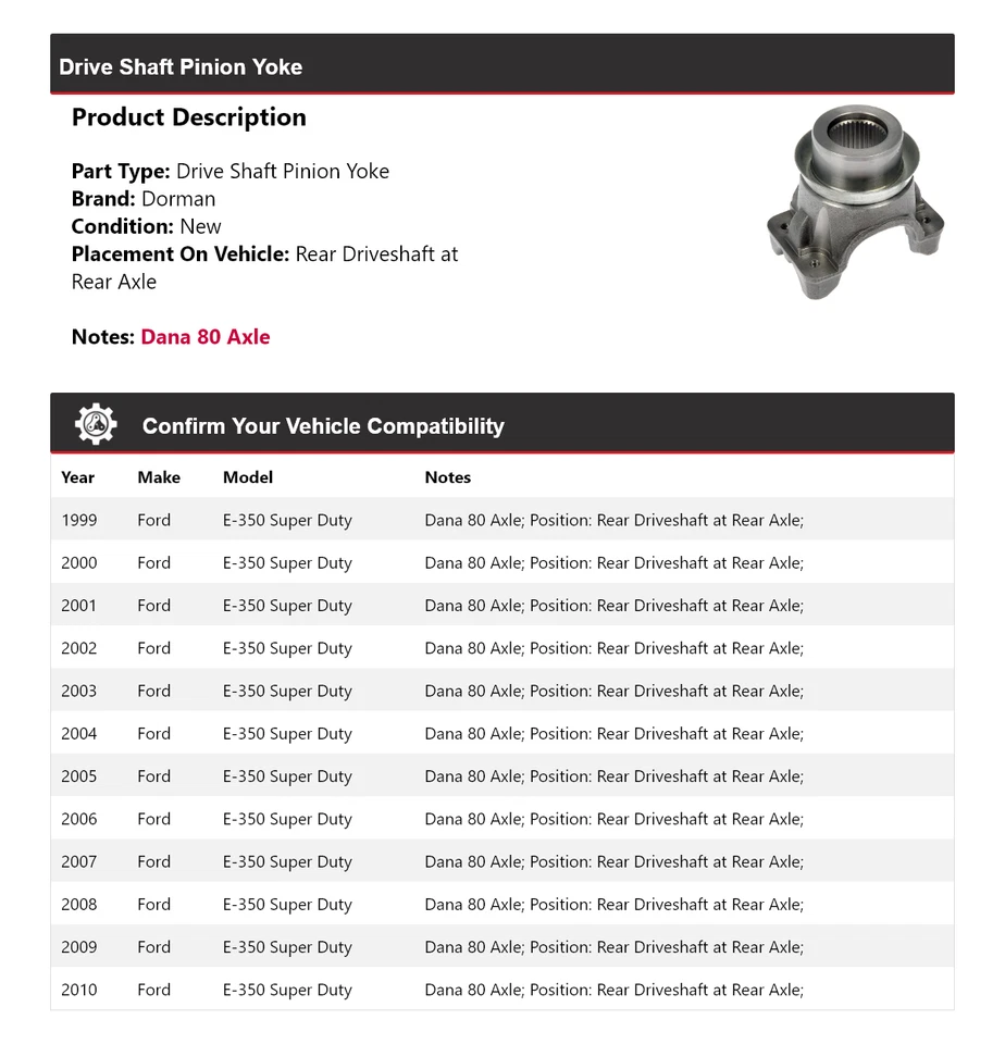 Yugo de piñón de eje de transmisión Dorman Super Duty para Ford E-350 1999-2010 2000 2001 Foto 2 de 4