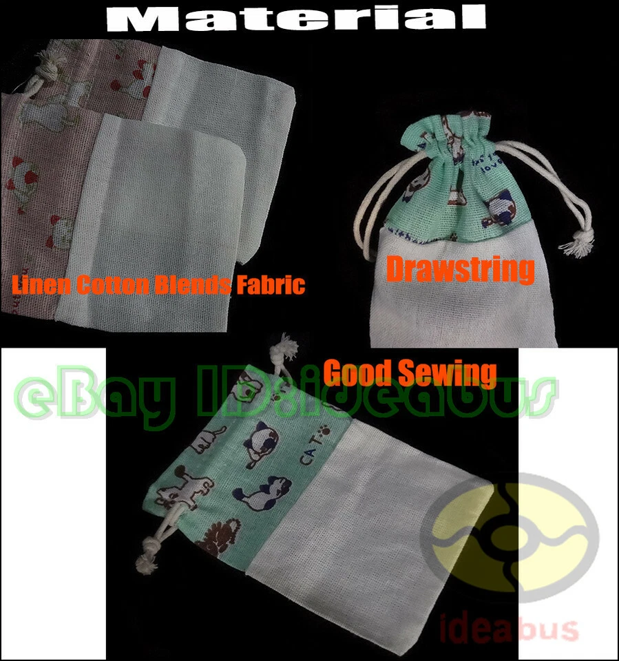 12/25/50/100 piezas Algodón Lino Mezclas Estampado Gato Gatito Cordón Bolsas Bolsa 5.5"x4" Foto 4 de 4