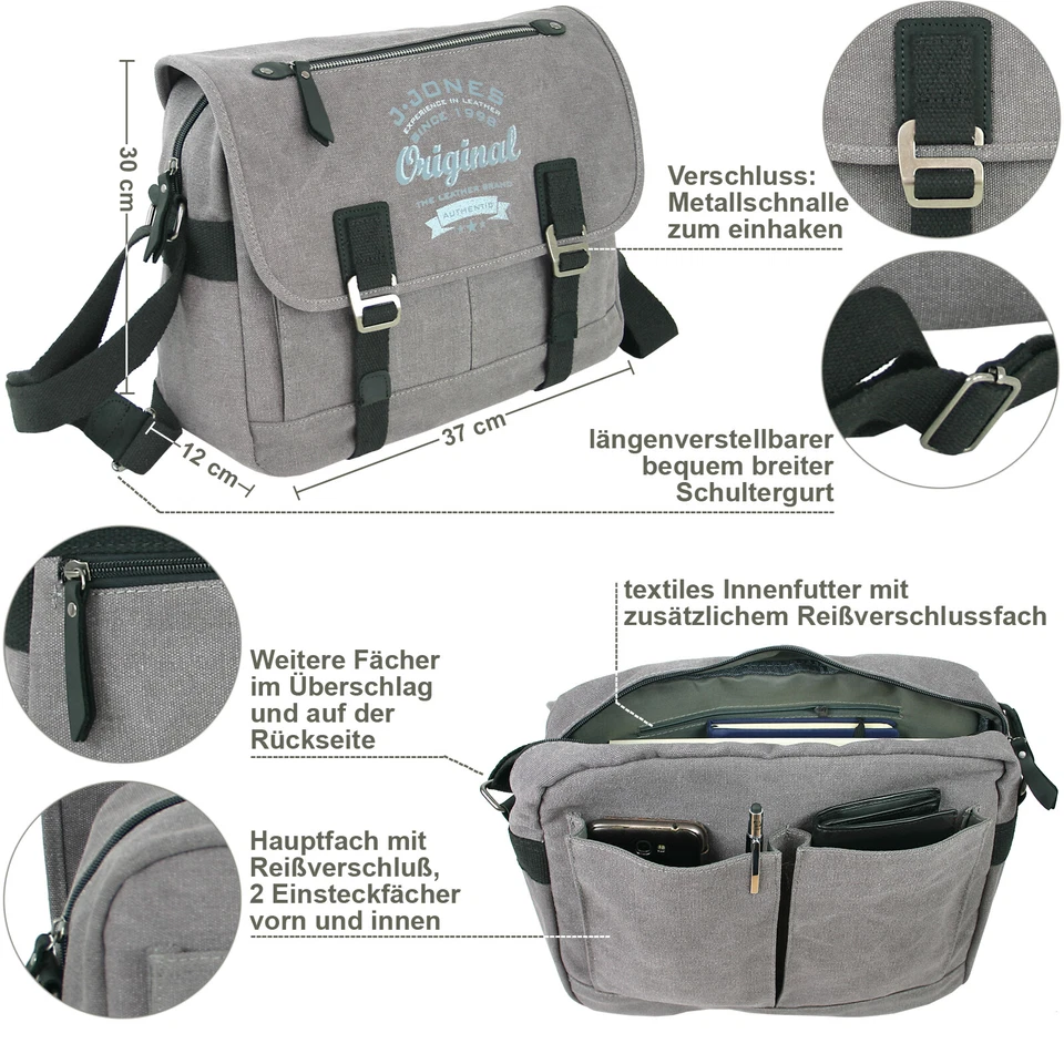 Schultertasche aus Canvas - robuste Collegtasche - Umhängetasche in zwei Größen - Bild 3 von 4